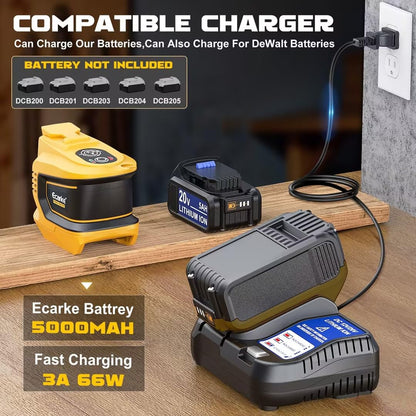Power Inverter 200W Portable Power Station Generator Compatible with DeWALT, Ecarke Supply Charger Adapter with Dual USB,AC Outlet and Type-C with 5Ah Battery & Charger Station Kit
