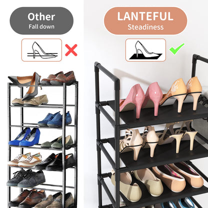 LANTEFUL 10 Tiers Tall Shoe Rack 20-25 Pairs Boots Organizer Storage Sturdy Narrow Shoe Shelf for Entryway, Closets with Hooks, Black