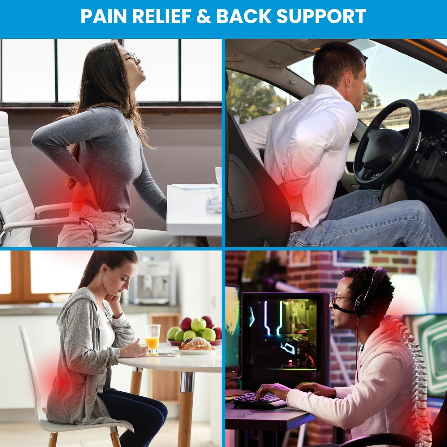 Lumbar Support Pillow for Office Chair,Office Home, College Dorm Room Essentials,Back Support Pillow for Car, Chair Cushions,Back Pain Relief Improve Posture,Mesh Cover Double Adjustable Straps