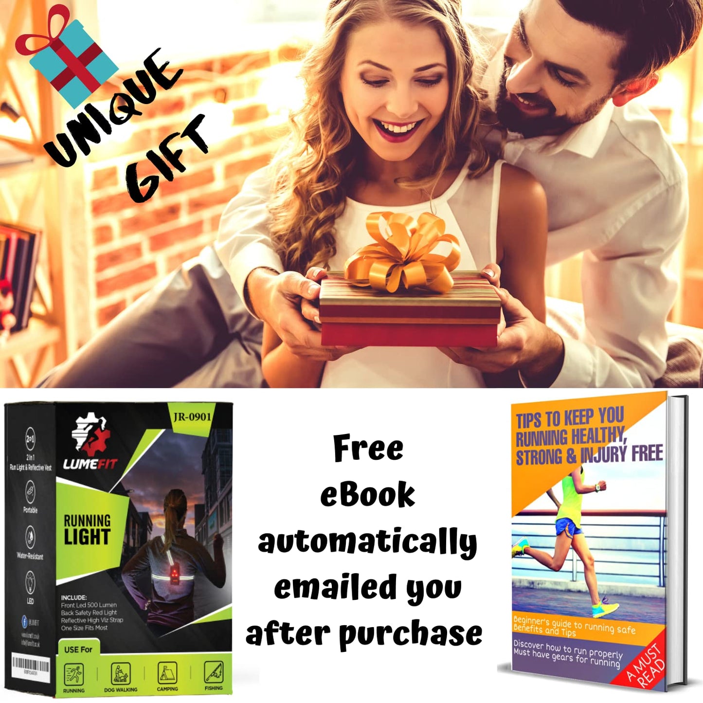 LUMEFIT Running Lights for Runners with Yellow Reflective Vest, Adjustable Beam Night Safety LED Chest Light Run, Dog Walking, and Jogging Gear, Rechargeable Headlamp Flashlight