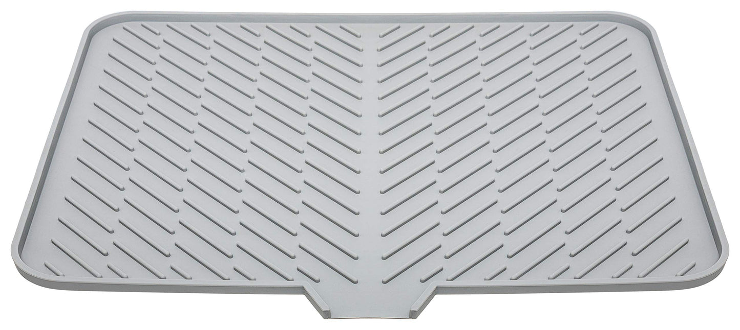 Luxet Silicone Dish Drying Mat with Built-in Drain Lip - Hygienic Drying Pad - Sturdy Compact Easy to Clean Tray Protects Surfaces Prevents Water Build Up - 23 X 17 (Grey)
