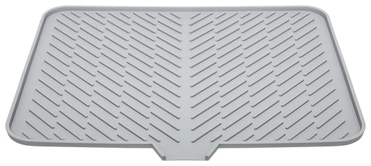 Luxet Silicone Dish Drying Mat with Built-in Drain Lip - Hygienic Drying Pad - Sturdy Compact Easy to Clean Tray Protects Surfaces Prevents Water Build Up - 23 X 17 (Grey)