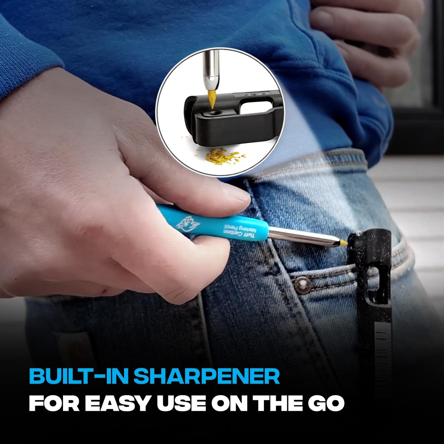 OX Tools Pro Tuff Carbon Marking Pencil with Holder, Sharpener, & Belt Clip - Heavy Duty Mechanical Pencil Ideal for Carpenters, Woodworking and Construction, OX-P503201