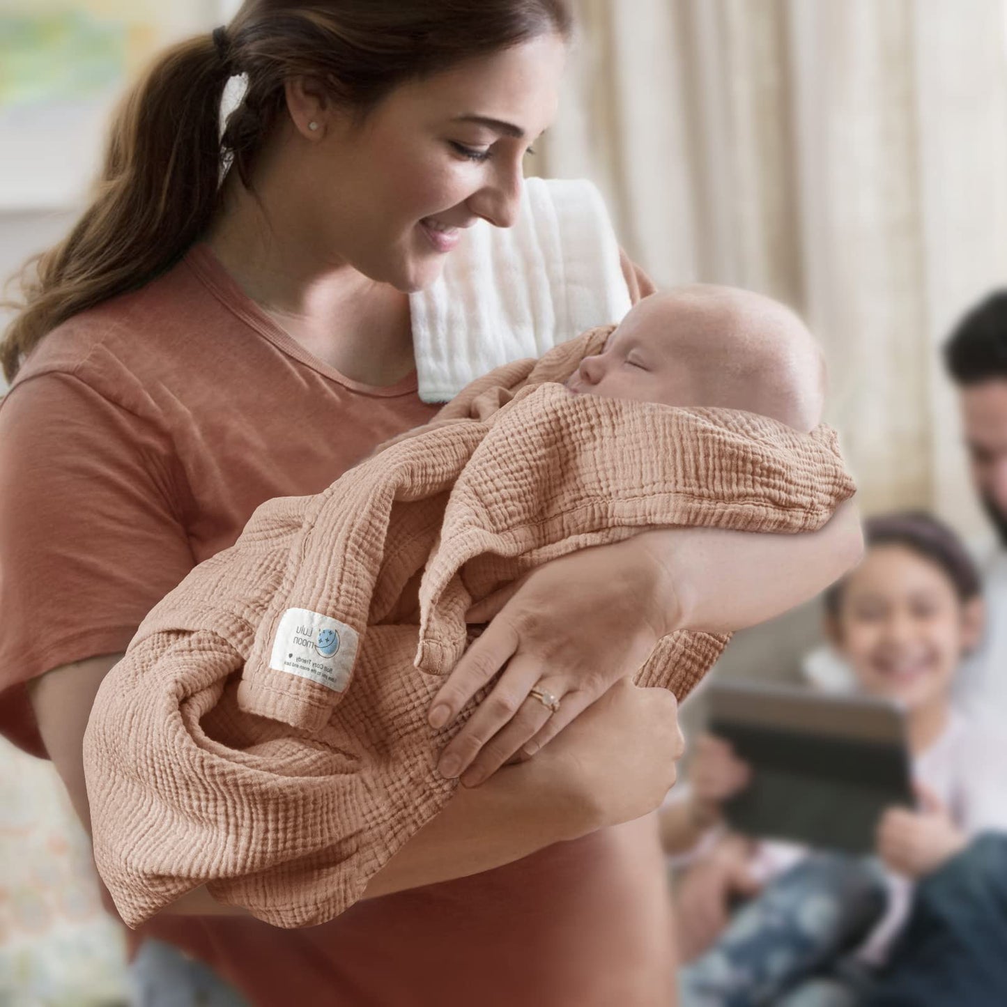 Lulu moon Muslin Quilt Blanket, Crib Blanket for Baby and Toddler,47x47 Inches(Pink)