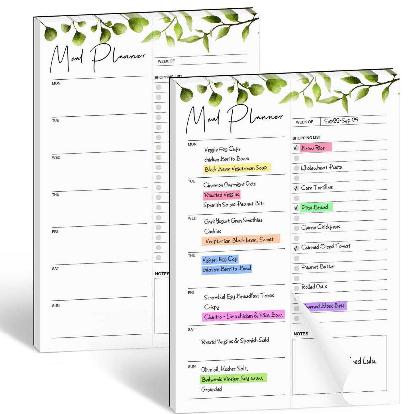 Joyberg 2 PCS Weekly Meal Planner Magnetic for Fridge 8.3x5.5”, Undated Weekly Meal Planner and Grocery List Tearable Shopping List, Magnetic Menu Planner for Fridge for Weekly Plan - 50 Pages/Book