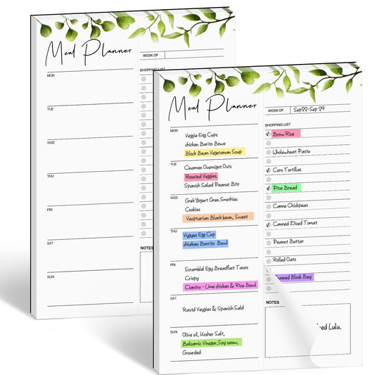 Joyberg 2 PCS Weekly Meal Planner Magnetic for Fridge 8.3x5.5”, Undated Weekly Meal Planner and Grocery List Tearable Shopping List, Magnetic Menu Planner for Fridge for Weekly Plan - 50 Pages/Book