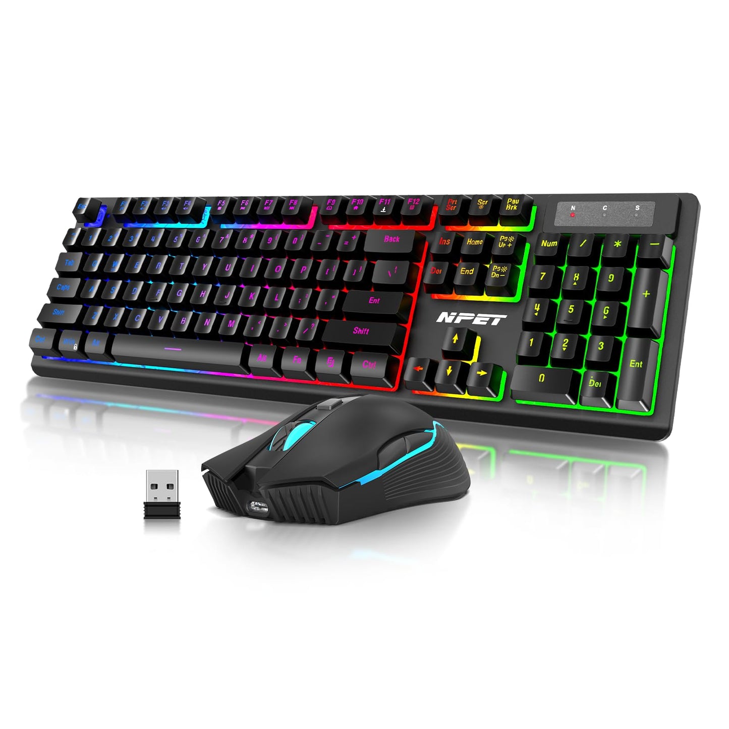 NPET S21 Wireless Gaming Keyboard and Mouse Combo, RGB Backlit Quiet Ergonomic Mechanical Feeling Keyboard, Gaming Mouse 3200DPI, for Desktop