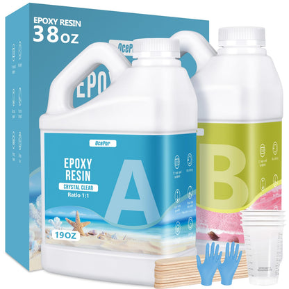 OcePor Epoxy Resin-38OZ, Crystal Clear Epoxy Resin Kit, No Yellowing No Bubble Art Resin Casting Resin for Art Crafts, Jewelry Making, Wood & Molds(19OZ x 2)