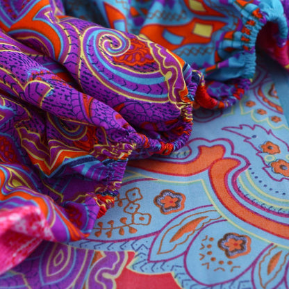 Pangzi Bohemian Retro Bedding Sheet Set,1 Fitted Sheet, 1 Flat, 2 Pillow Cases - 4 Piece (King, Red)