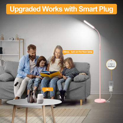 marctronic Pink LED Floor Lamp, 18W 1800LM Bright Floor Lamp with Remote & Works with Smart Plug, Dimmable Timing Eye Caring Reading Light Modern Standing Floor Lamp for Living Room Bedroom Office