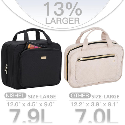 NISHEL Travel Toiletry Bag for Women Large Capacity, Makeup Essentials Organizer, Hanging Case for Accessories, Cosmetics, Black