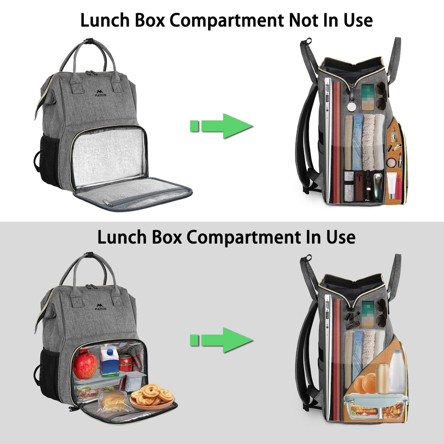 MATEIN Lunch Backpack, 15.6 Inch Insulated Cooler Bag with USB Port for Women Men, Water-Resistant Leak Proof Laptop Backpack Lunch Box Bag for Nurse Teacher Work Office Commute Travel Picnic, Grey