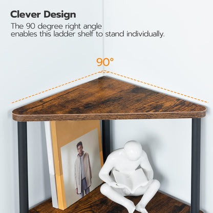 HOOBRO Corner Shelf Stand, Industrial 5-Tier Corner Bookshelf with Metal Frame, Plant Display Shelf, Small Bookcase for Small Spaces, Bedroom, Living Room, Rustic Brown BF33CJ01