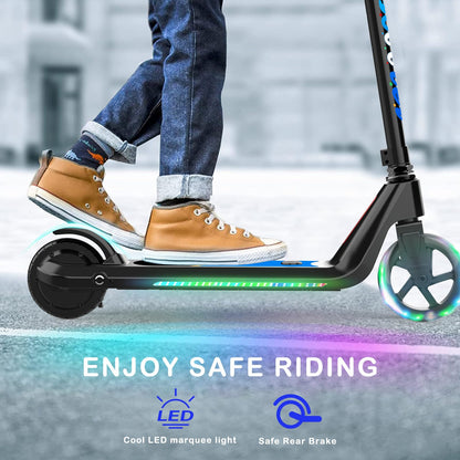 LINGTENG Electric Scooter for Kids Age of 6-9, Kick-Start Boost Scooter with Adjustable Speed and Height, Flash Wheel & Deck Lights