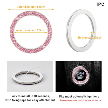 Kewucn Bling Crystal Double Rhinestone Car Engine Start Decoration Ring, Sparkling Push Start Button Sticker, Key Ignition & Knob Ring Decoration, Bling Car Interior Accessory(Pink)