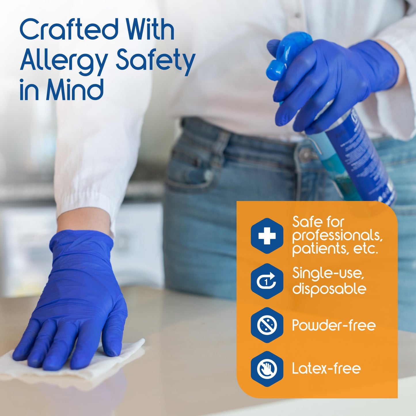 Inspire Nitrile Gloves Medical Examination | 4.5 Grade The Original Quality Stretch Cobalt Blue | Disposable Latex Free Doctors,EMT, Food Service, Cleaning, Janitorial, Household, Hospitals and More