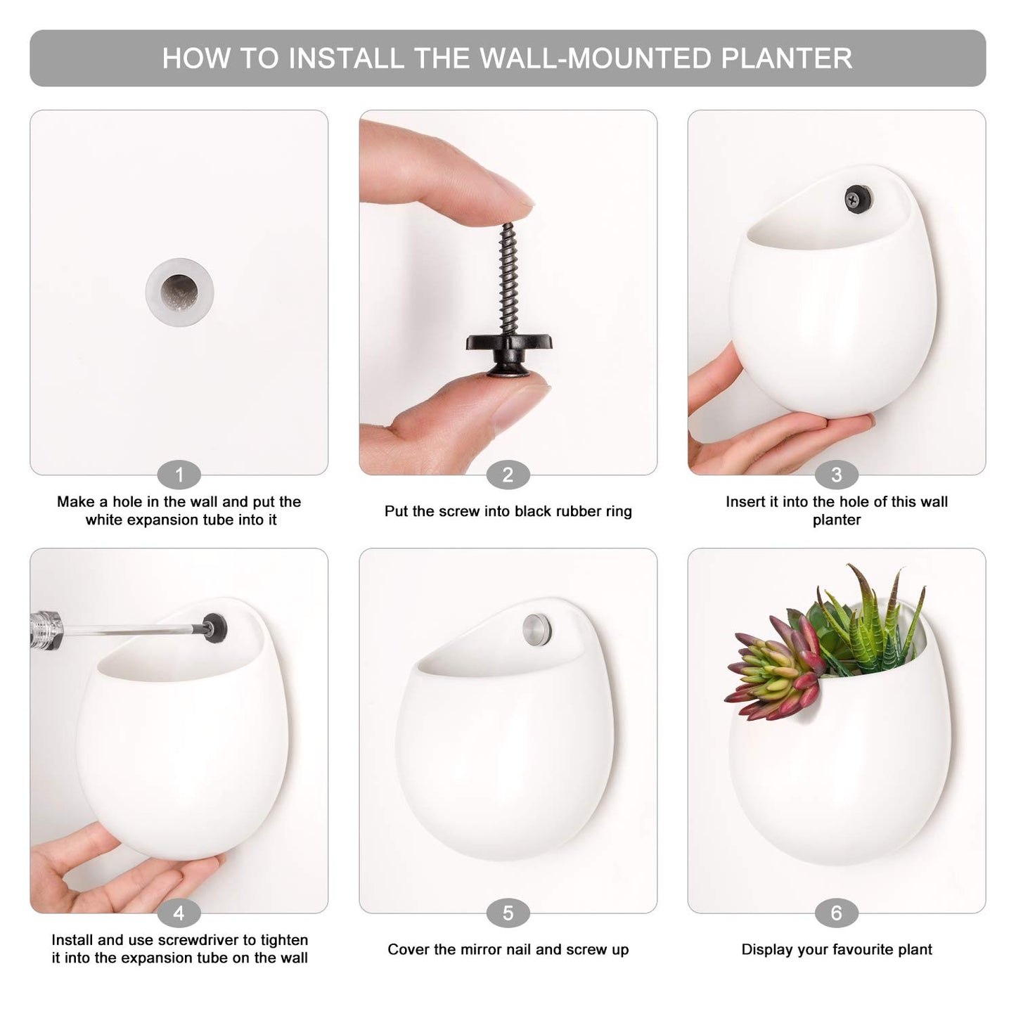 Mkono Wall Planter with Artificial Plants, Decorative Potted Fake Succulents Picks Assorted Faux Succulent in Modern Ceramic Hanging Plant Pot Vase for Home Decor, Set of 3