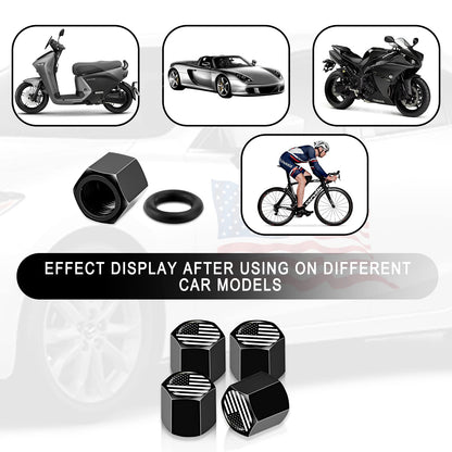 Ajxn 4 PCS B&W American Flag Car Wheel Tire Valve Stem Caps Airtight Dust Proof Covers Universal Tire Air Valve Caps for Cars, Trucks, Bicycles (Black)
