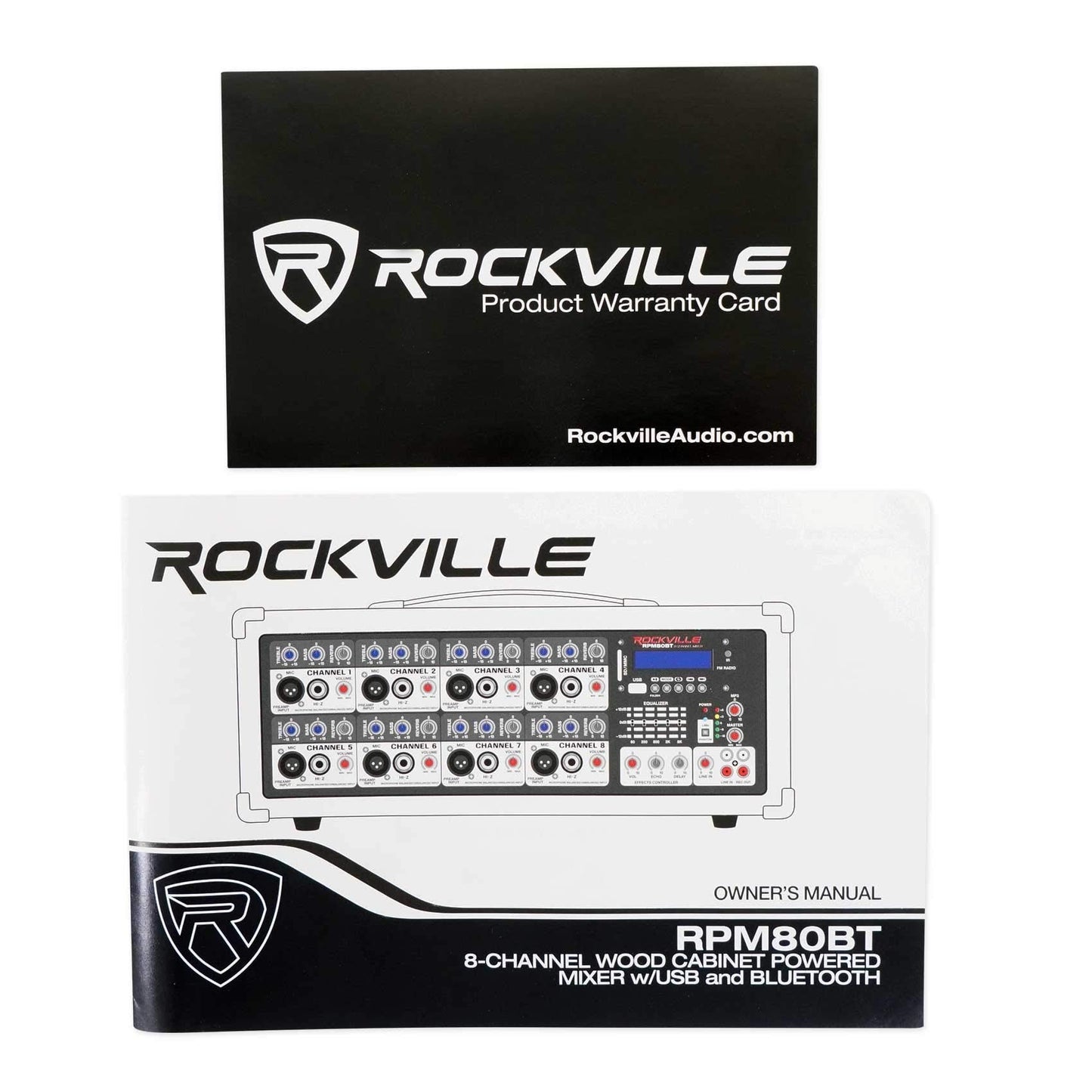 Rockville RPM80BT 2400W Powered 8 Channel Mixer/Amplifier, Bluetooth, EQ, Reverb/Delay, USB, Phantom Power, for Live Sound and Studio Use