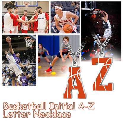 AIAINAGI Basketball Initial A-Z Letter Necklace for Men Basketball Charm Pendant Stainless Steel Silver Chain 22 inch Personalized Basketball Gift for Men(J)