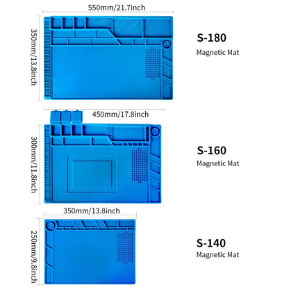 Kaisi S-180 Large Silicone Soldering Mat Magnetic Repair Work Mat, Heat Resistant Insulation Large Platform Station Pad for Soldering, Electronics, Computer Repair, Size 21.6 x 13.8 inch