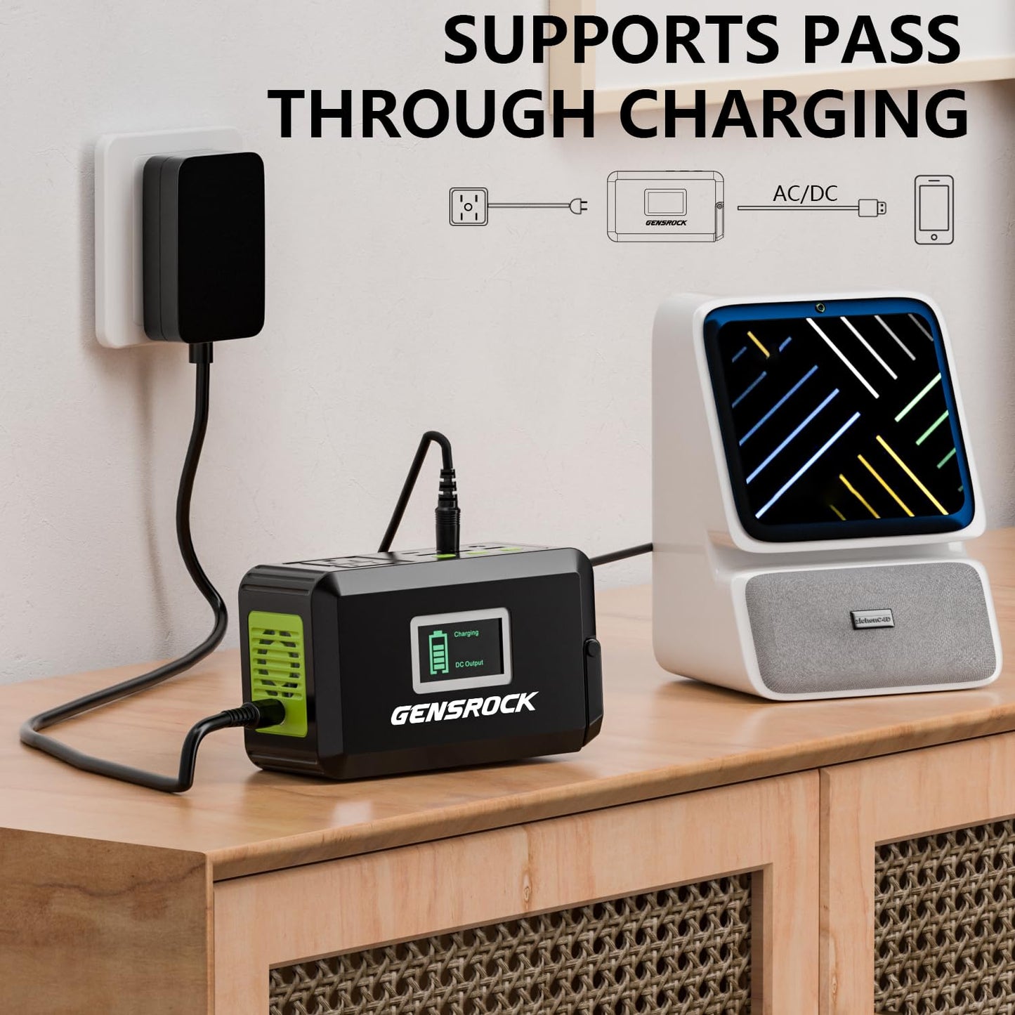 GENSROCK Portable Power Station, 88Wh Solar Generator(Solar Panel Not Included), Lithium Battery Power Bank with 110V/150W Peak AC Outlet, LED Flashlight for CPAP Home Camping Travel Emergency.