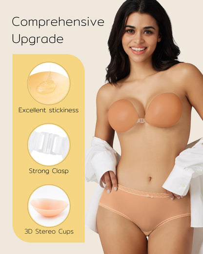 Niidor Strapless Sticky Bra Adhesive & Backless Silicone Invisible Bra for Low Cut Dresses
