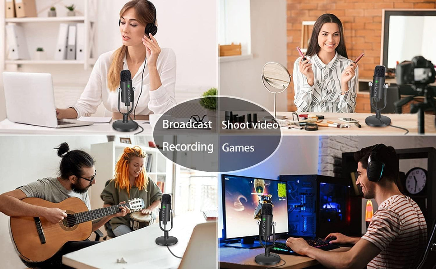 Microphone for Podcast, USB Microphone Kit for Phone, PC/Micro/Mac/Android,Professional Plug&Play Studio Mic with Stand for Gaming, Online Chatting, Videos, Voice Overs, Streaming