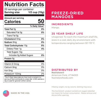 Nutristore Freeze Dried Mangoes | #10 Can Fruit | Perfect Healthy Snack | Emergency Survival Bulk Fruit Food Storage | Amazing Taste & Quality | 25 Year Shelf Life