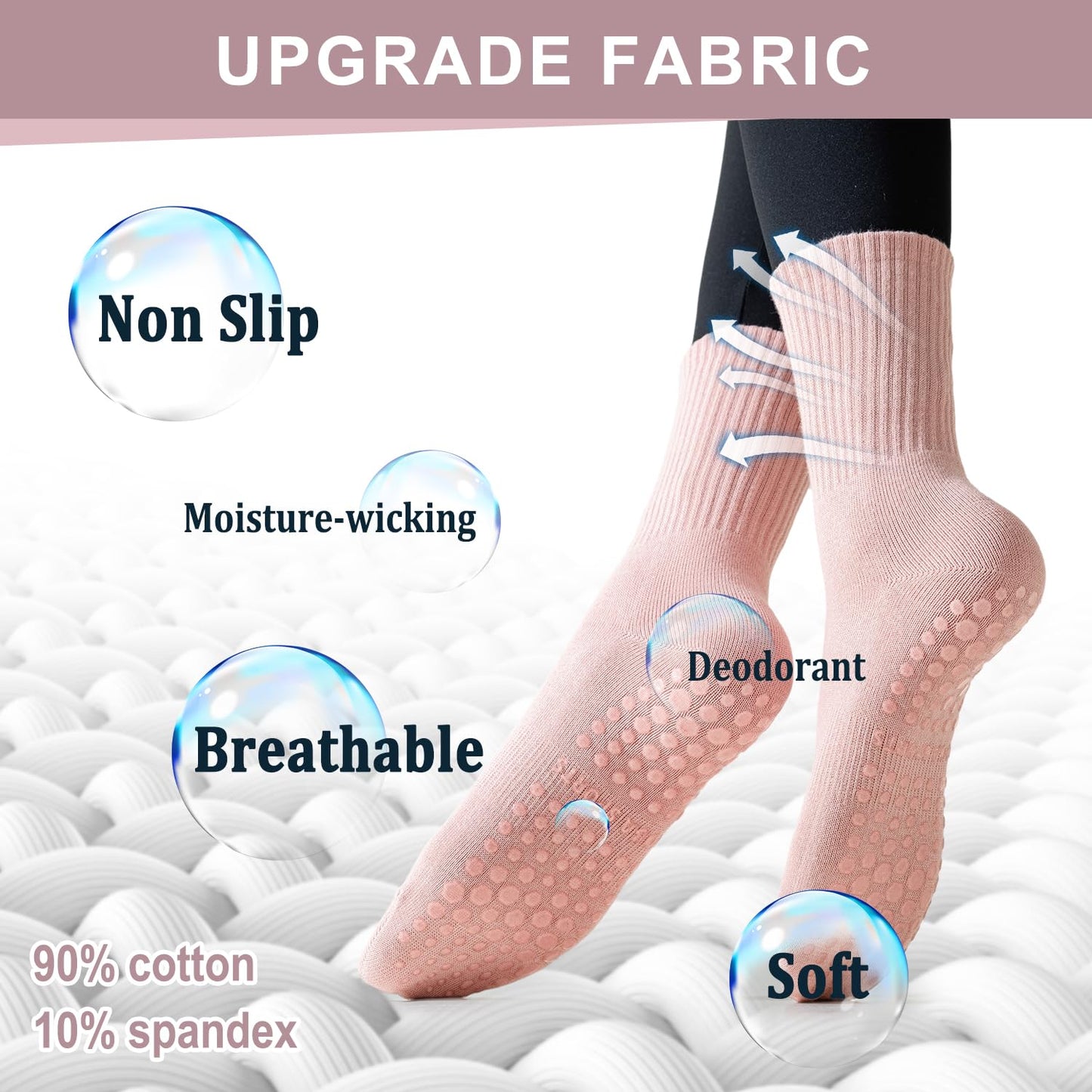 lilisilk 6 Pairs Pilates Socks with Grips for Women-Non-Slip Yoga Socks for Ballet Dance Barefoot Workout Pregnant Crew Socks