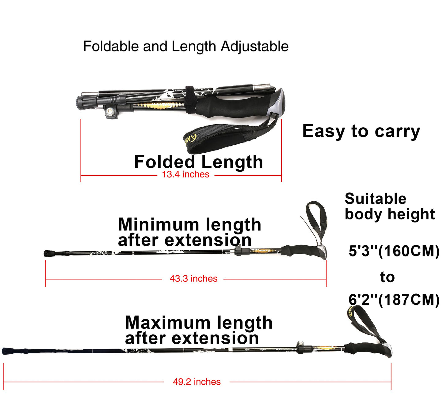 A ALAFEN Aluminum Collapsible Ultralight Travel Trekking Hiking Pole for Men and Women