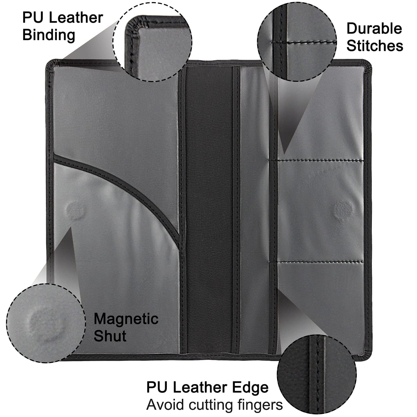 LumiMokki Premium Car Registration & Insurance Card Holder with Magnetic Shut, Vehicle Glove Box Car Organizer - For Documents, Cards, License (Black)