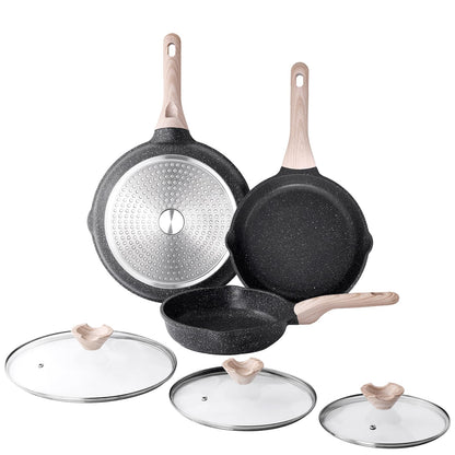Kordisen Nonstick Frying Pan Set with Lids, 3 Piece Skillet Set, Healthy Induction Cooking Pan, Stay-Cool Handle, Compatible with All Stovetops, PFOA Free (8, 9.5, 11 Inch)