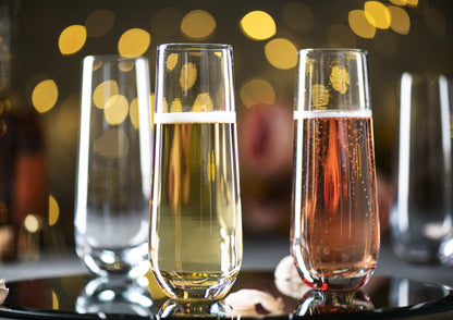 KooK Stemless Glass Champagne Flutes, Cocktail Cups for Rose, 9.4 oz (Classic Set of 4) Prosecco, Mimosa, Great for Weddings and Parties, Dishwasher Safe