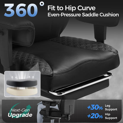 GTRACING Big and Tall Gaming Chair 400lbs Heavy Duty Office Chair with Foot Rest & Ergonomic Pocket Spring Lumbar Support, High Back 3D Saddle Shaped Cushion for Back Pain Relief, Matte-Black