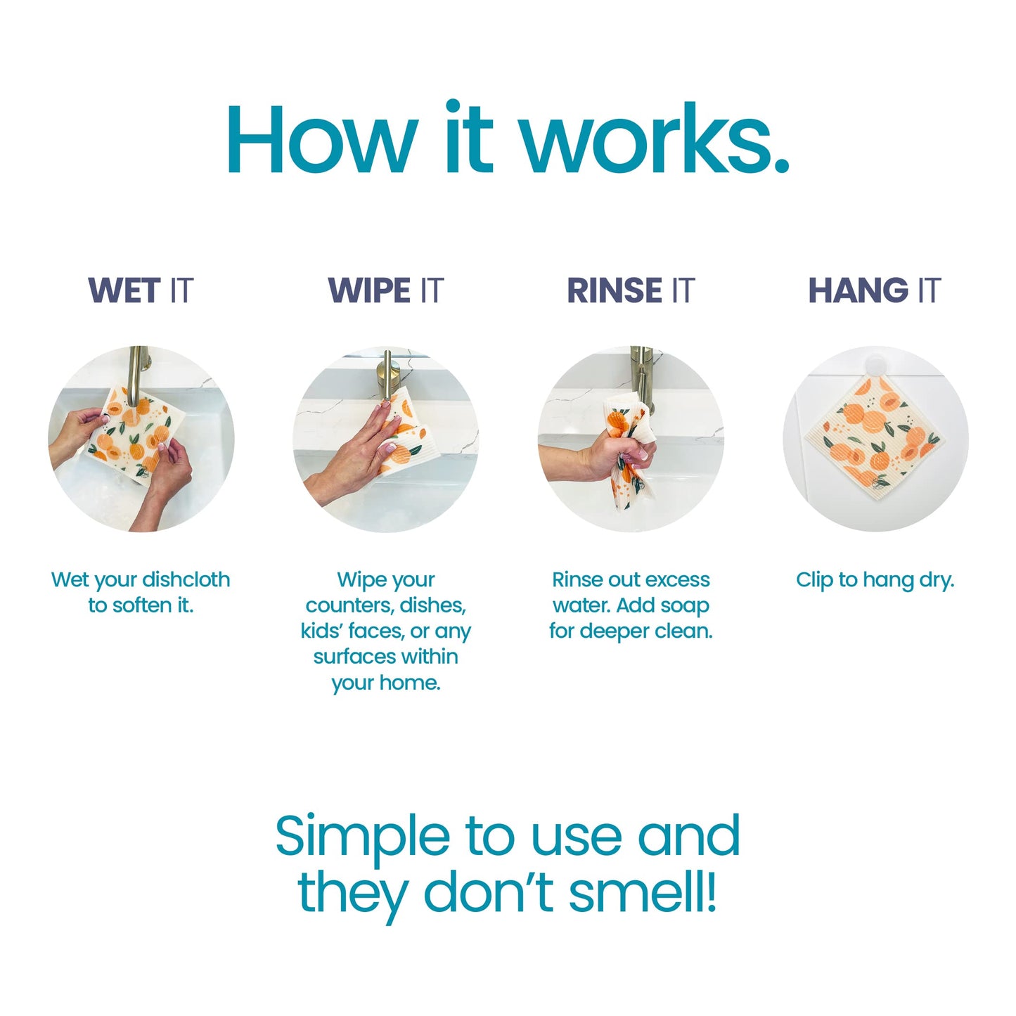 Harps&Seb Swedish Dishcloths for Kitchen Dishcloths - 6 Pack, Reusable Paper Towels with Clips, Super Absorbent Washable Non-Scratch Swedish Dish Towels, No Odor, Biodegradable