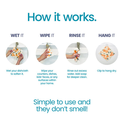 Harps&Seb Swedish Dishcloths for Kitchen Dishcloths - 6 Pack, Reusable Paper Towels with Clips, Super Absorbent Washable Non-Scratch Swedish Dish Towels, No Odor, Biodegradable