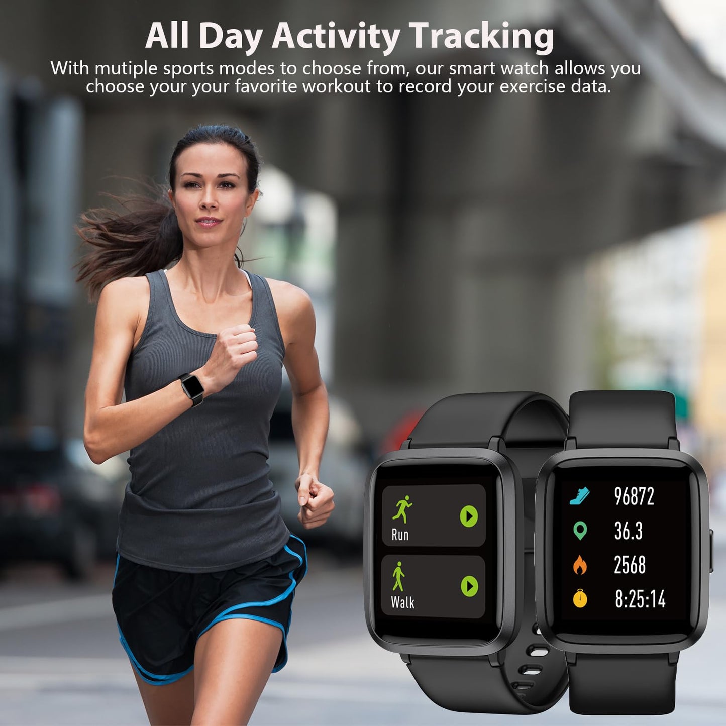 POIUZET Fitness Tracker, Fitness Watch with Blood Oxygen, Blood Pressure & Heart Rate Monitor, Steps Calories Counter, Sleep Monitor, Pedometer 50 Meters Waterproof, Smart Watch for Android iPhones