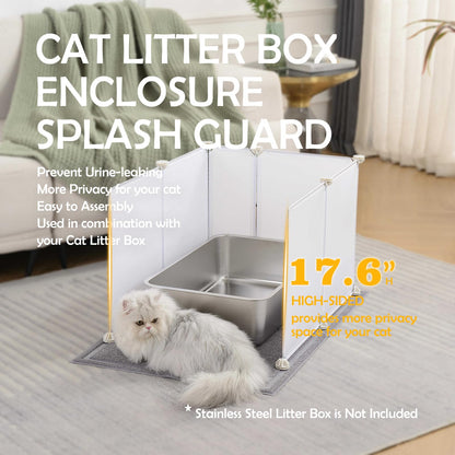 MEEXPAWS Cat Litter Box Enclosure Splash Guard Extra Large 28L × 21.5W x 18H inch, Light Weight Plastic Sheets with Cat Litter Mat Easy Clean (White)