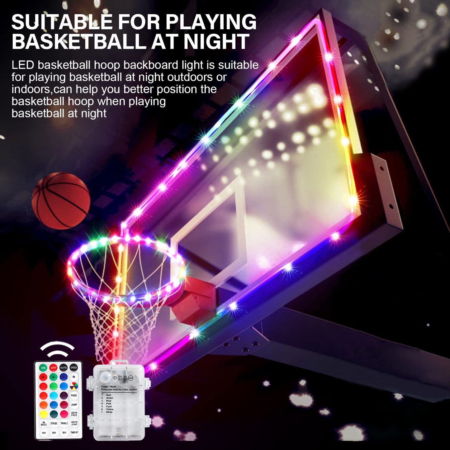 Green Bean LED Basketball Hoop Light Rim and Backboard, Remote Control Basketball Rim Light with 16 Colors 7 Flashing Mode for Playing Basketball in The Dark (Rim and Backboard not Included)