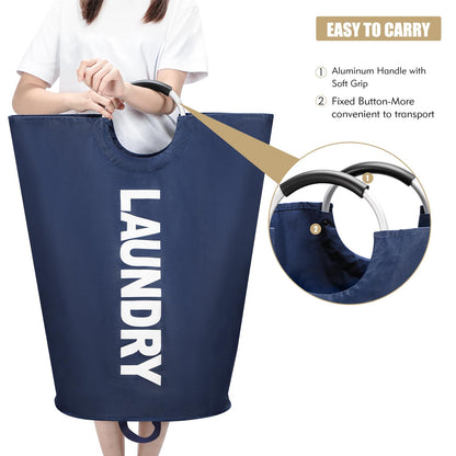 Maxsilan 90L Large Laundry Basket, Freestanding Tall Clothes Hamper, Collapsible Laundry Bag, Dark Blue