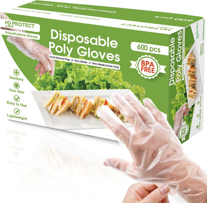 Keppi 600 Pack Disposable Food Prep Gloves – Clear Polyethylene, Latex-Free, BPA-Free, Powder-Free – Bulk Kitchen Cooking, Catering, BBQ, Baking, Restaurant, Food Handling & Serving Gloves