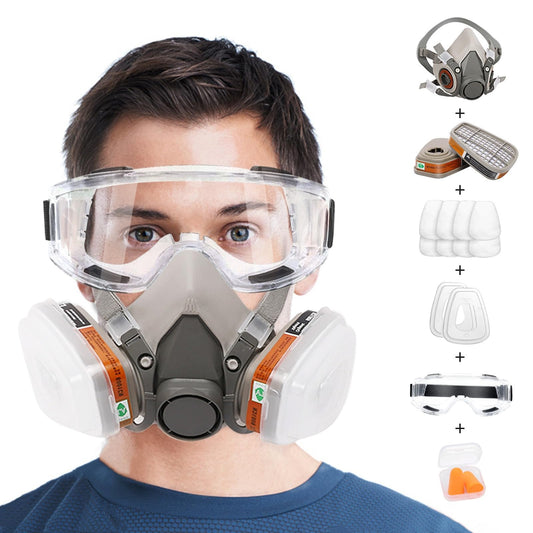 Reusable Respirators Half Facepiece Cover - ANUNU Chemical Respirator with Filters/Goggle Against Dust Organic Gas Vapors for Epoxy Resin Welding Woodworking