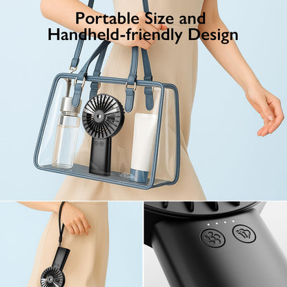HonHey Handheld Misting Fan Portable, Small Personal Water Spray Hand Held Mist Fan,4000mAh Battery Operated 4-13-23 working hours, 90° Rotatable for Home Office Men Women Kids Travel Outdoors Black