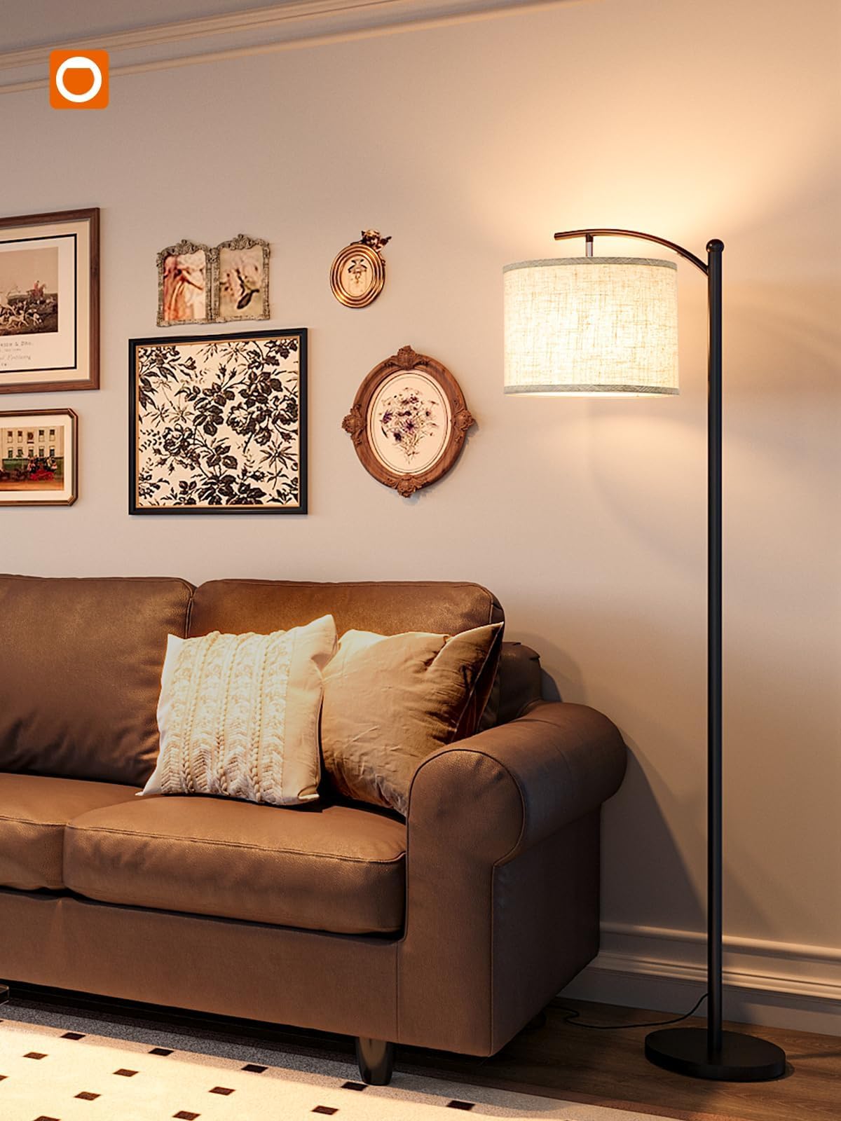 addlon Floor Lamp for Living Room with 3 Color Temperatures, Standing lamp with Linen lampshade for Bedroom, Office, Lamps with 9W LED Bulb Included - Black with Beige Lampshade