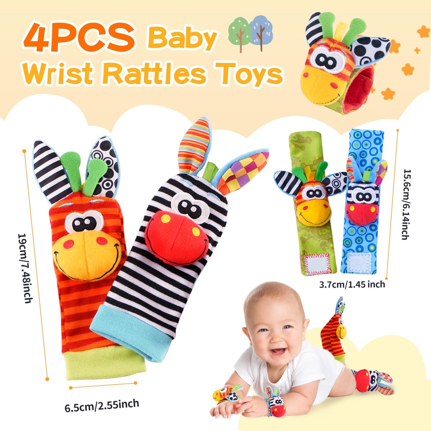 PHEZAPA Baby Toys 0-6 Months, Wrist Rattles Foot Finder Socks Set, Infant Rattle Socks and rattles Wrist, Soft Newborn Sensory Toys,Infant Wrist Rattles for Babies 0-6 Months,Baby Gifts 6-12 Months