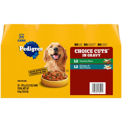 Pedigree Choice Cuts in Gravy Adult Canned Soft Wet Dog Food, Chicken & Rice & Country Stew, 13.2 oz. Cans (24 Count, Pack of 1)