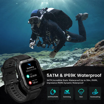 AMAZTIM Smart Watch, 60 Days Extra-Long Battery, 50M Waterproof, Rugged Military Bluetooth Call(Answer/Dial Calls), 1.85" Ultra Large HD Display, AI Voice Assistant, Compatible for Android and iOS