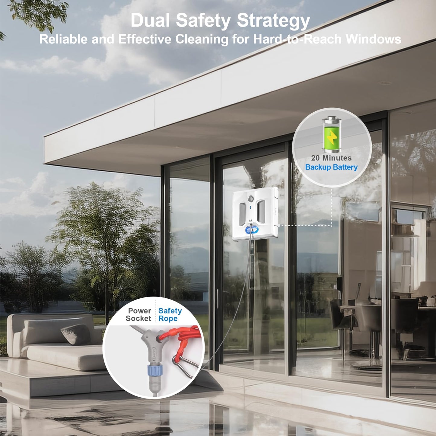 HUTT Auto Window Cleaning Robot A1, Upgraded 4 Water Spray & 6000PA High Suction Power Window Cleaner with Laser Sensor Detection, Perfect for High-Rise Windows, Tiles and Glass