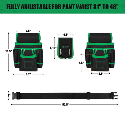 Magnetic Tool Belt for Men, 26 Pockets Heavy Duty Tool Pouch, Magnet Holster Nail Utility Toolbelt Detachable Adjustable Waist Holder for Handyman Contractor Mechanic Plumber Roofer Dad Gift -Green